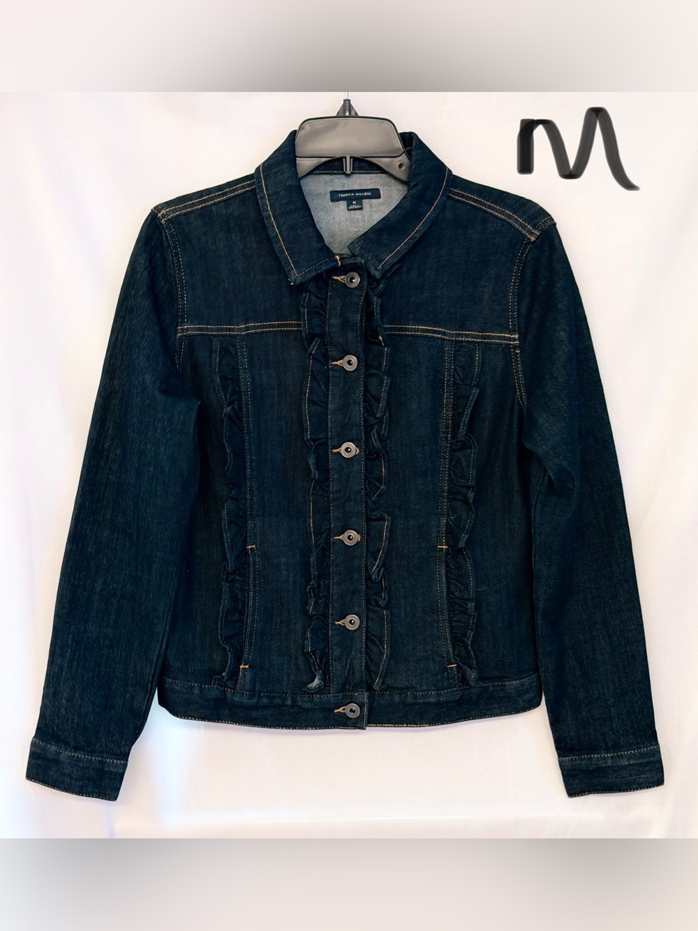 Tommy Hilfiger Dark Indigo Ruffle-Trim Denim Jacket